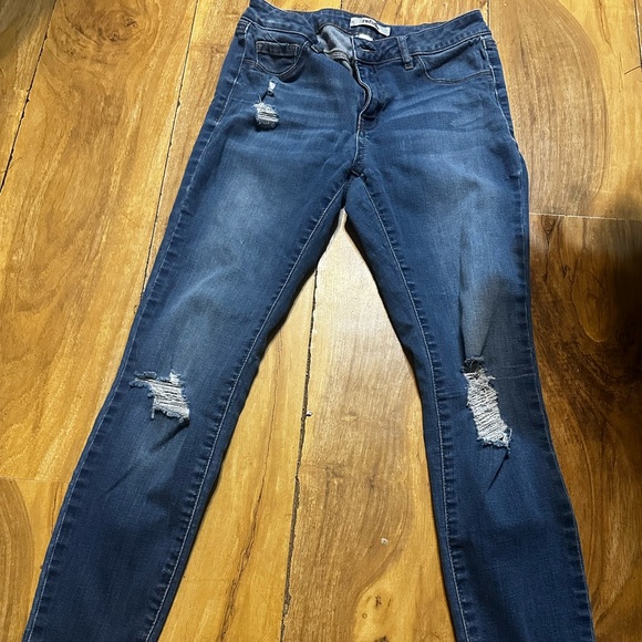 Refuge Dark Blue Distressed Skinny Jeans - Picture 1 of 2